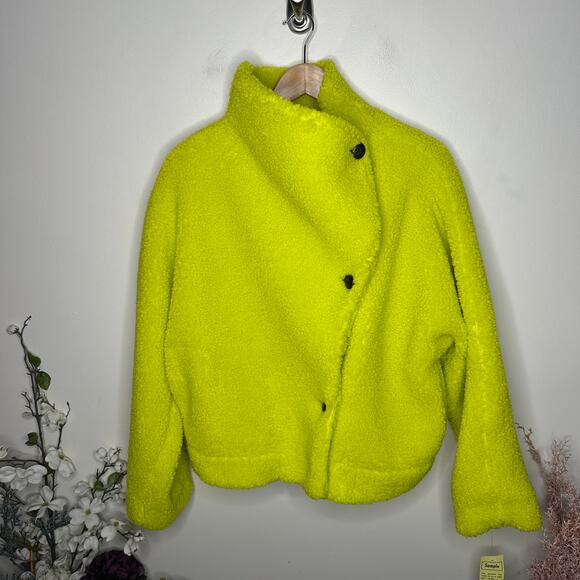 FREE PEOPLE We The Free Sherpa Jacket Lime Green / Highlighter Yellow Sz M NWT - Picture 2 of 5